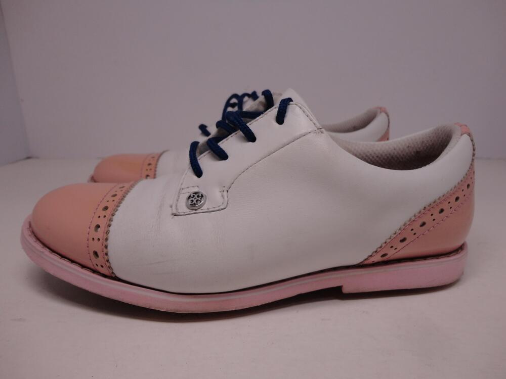 Q Fore Shoes Womens Size 6.5 White Pink Leather Golf Sneakers Spiked G4LS21EF04